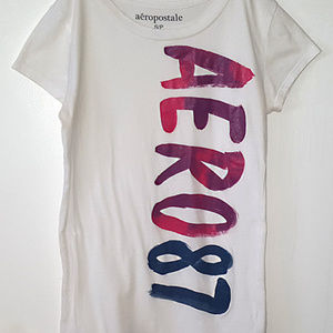 White Tee Vertical Writing Painted Effect